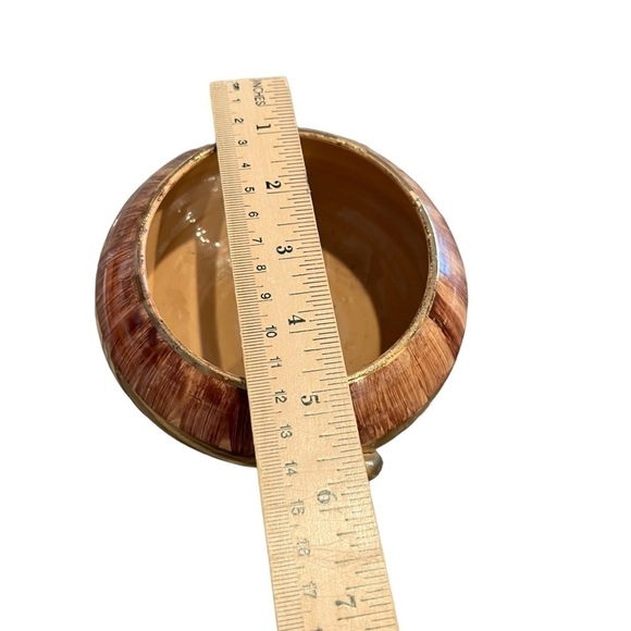 Small Italian Bowl Planter Vase Atomic Brown Brush Gold Trim Mid Century Modern - Picture 5 of 6